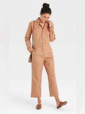 Universal Thread Long Sleeve Utility Jumpsuit Boilersuit In Peachy Tan Size 6